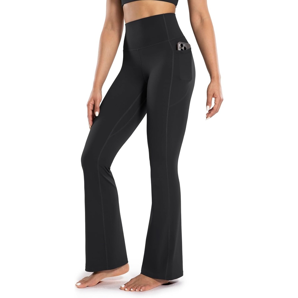 image:imageENERBLOOM Womens Workout Flare Yoga Pants with Pockets High Waisted Bootcut Leggings Tummy Control 30Black