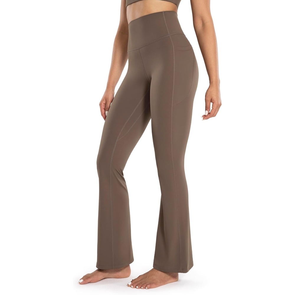 image:imageENERBLOOM Womens Workout Flare Yoga Pants with Pockets High Waisted Bootcut Leggings Tummy Control 30Coffee