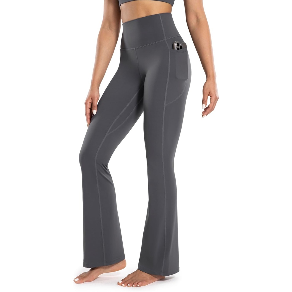 image:imageENERBLOOM Womens Workout Flare Yoga Pants with Pockets High Waisted Bootcut Leggings Tummy Control 30Grey
