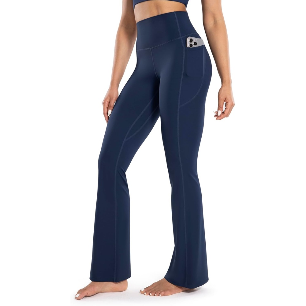 image:imageENERBLOOM Womens Workout Flare Yoga Pants with Pockets High Waisted Bootcut Leggings Tummy Control 30Navy Blue