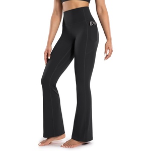 image:imageENERBLOOM Womens Workout Flare Yoga Pants with Pockets High Waisted Bootcut Leggings Tummy Control 30Black
