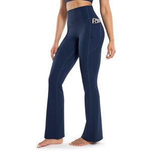 image:imageENERBLOOM Womens Workout Flare Yoga Pants with Pockets High Waisted Bootcut Leggings Tummy Control 30Navy Blue