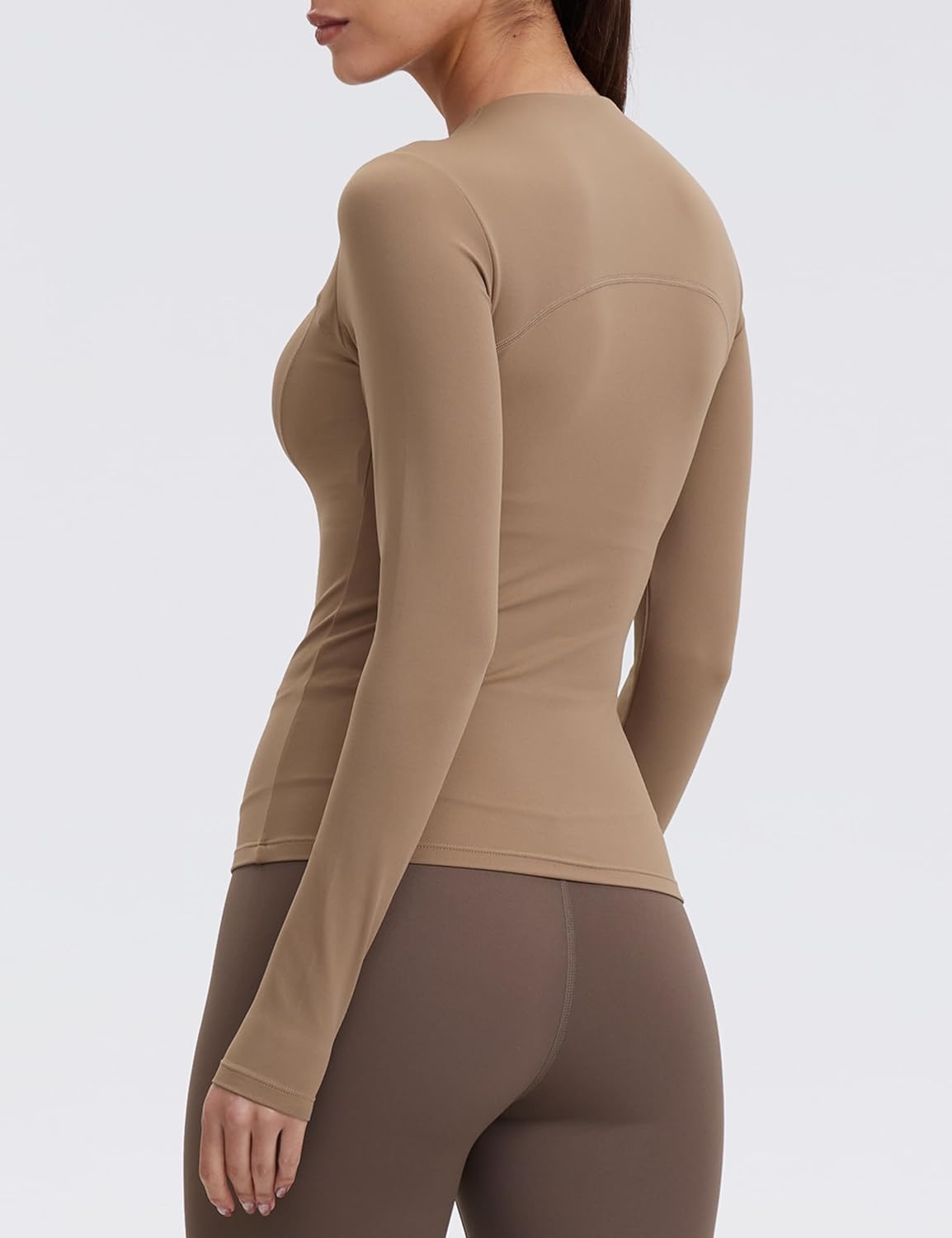 image:imageENERBLOOM Womens Yoga Tops Long Sleeve Tight Workout Shirts Slim Fit Stretch Cream Feeling Gym Athletic Tee CrewneckCoffee