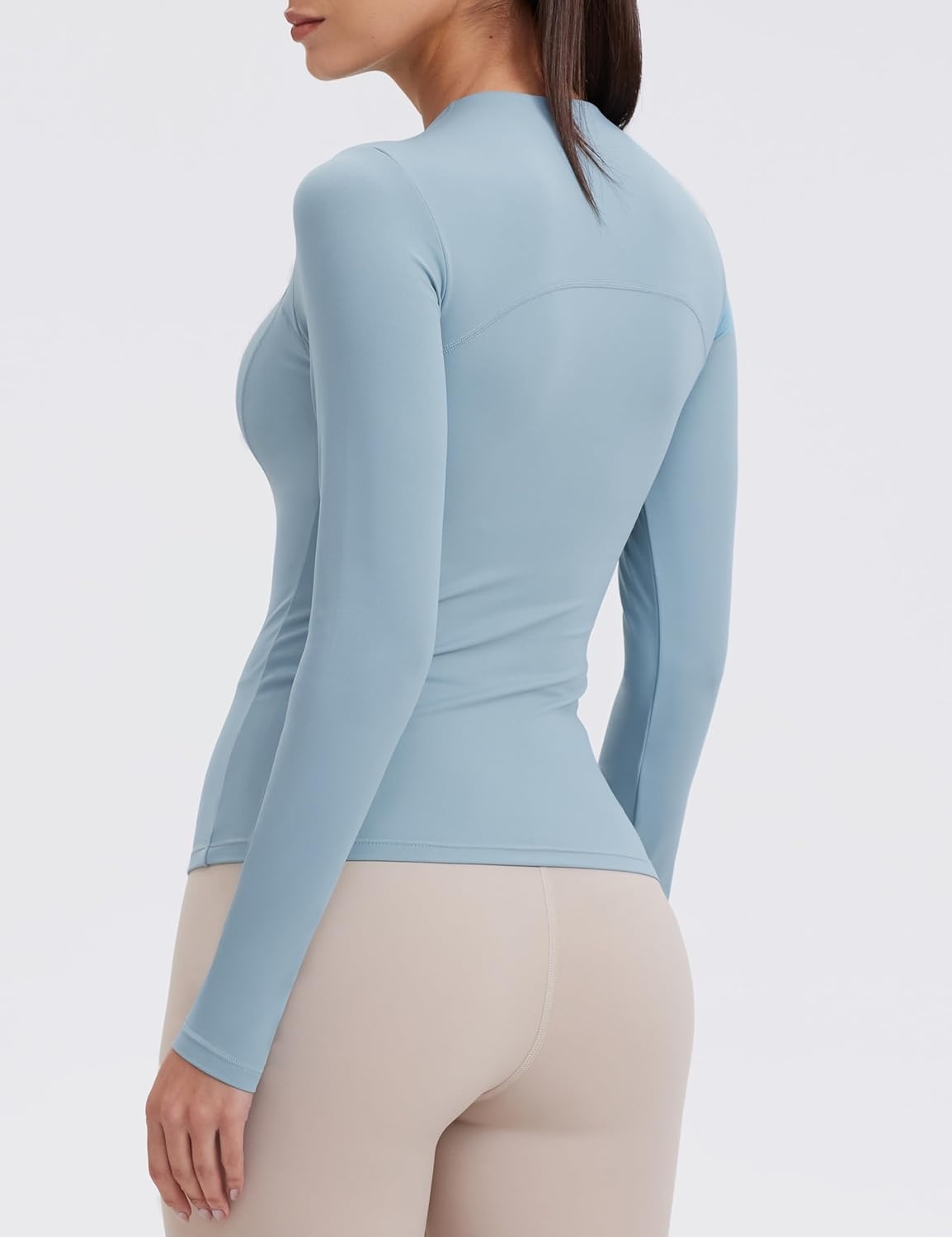 image:imageENERBLOOM Womens Yoga Tops Long Sleeve Tight Workout Shirts Slim Fit Stretch Cream Feeling Gym Athletic Tee CrewneckLake Blue