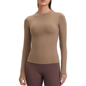 image:imageENERBLOOM Womens Yoga Tops Long Sleeve Tight Workout Shirts Slim Fit Stretch Cream Feeling Gym Athletic Tee CrewneckCoffee