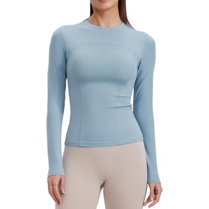 image:imageENERBLOOM Womens Yoga Tops Long Sleeve Tight Workout Shirts Slim Fit Stretch Cream Feeling Gym Athletic Tee CrewneckLake Blue