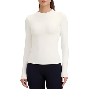 image:imageENERBLOOM Womens Yoga Tops Long Sleeve Tight Workout Shirts Slim Fit Stretch Cream Feeling Gym Athletic Tee CrewneckMilk White