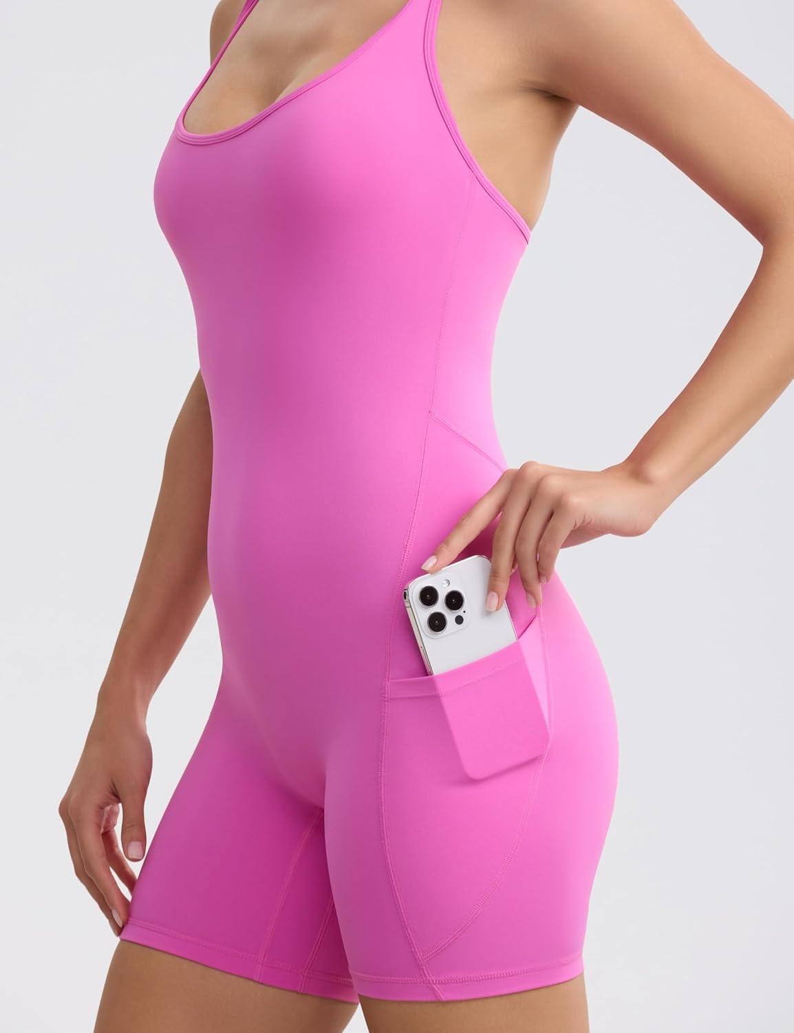 image:imageENERBLOOM Womens Workout Jumpsuits Shorts Yoga Romper One Piece with Pockets Sleeveless Tank Top Athletic Bodysuit PaddedBright Floral Pink
