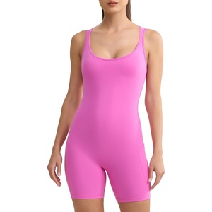 image:imageENERBLOOM Womens Workout Jumpsuits Shorts Yoga Romper One Piece with Pockets Sleeveless Tank Top Athletic Bodysuit PaddedBright Floral Pink